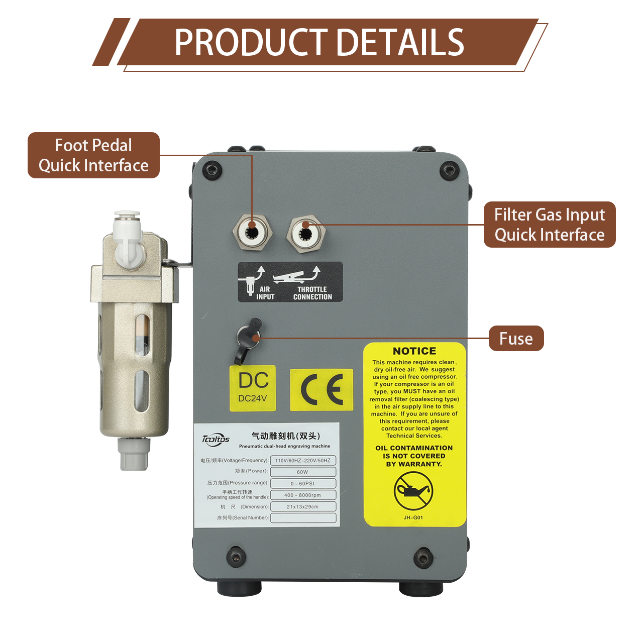 8000 RPM Dual-Handpiece Pneumatic Jewellery Engraving Machine