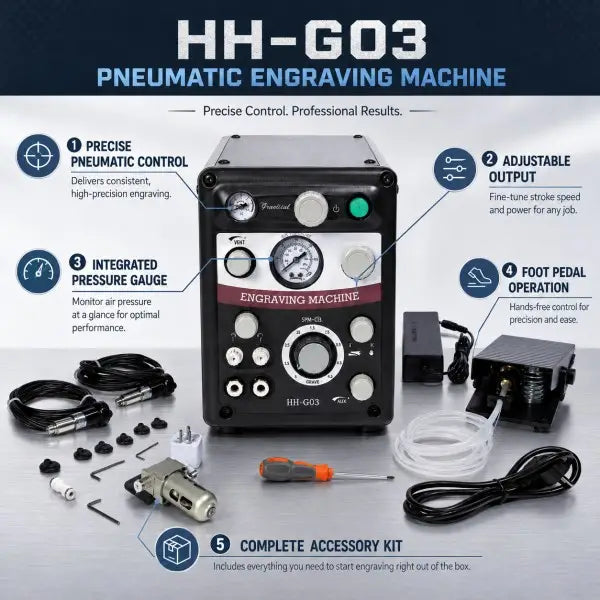 Dual-Mode Pneumatic Engraving Machine | Foot and Hand Pressure Control with Foot Pedal