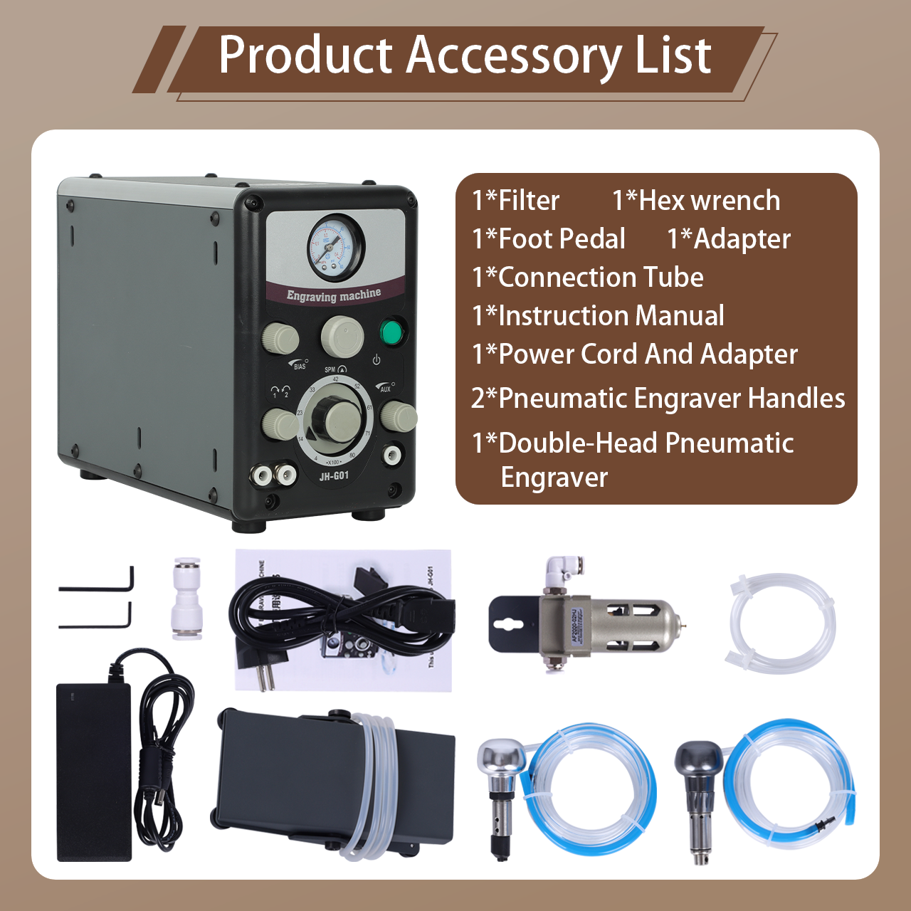 8000 RPM Dual-Handpiece Pneumatic Jewellery Engraving Machine