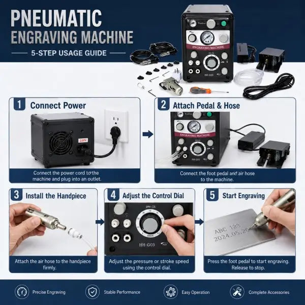 Dual-Mode Pneumatic Engraving Machine | Foot and Hand Pressure Control with Foot Pedal
