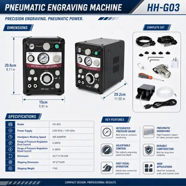 Dual-Mode Pneumatic Engraving Machine | Foot and Hand Pressure Control with Foot Pedal