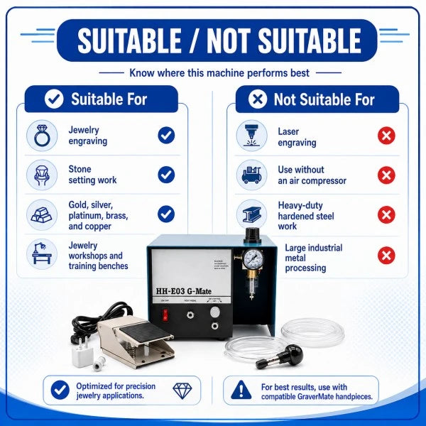 Suitable applications for HH-E03 G-Mate — jewelry engraving, carving, and bead-edge work