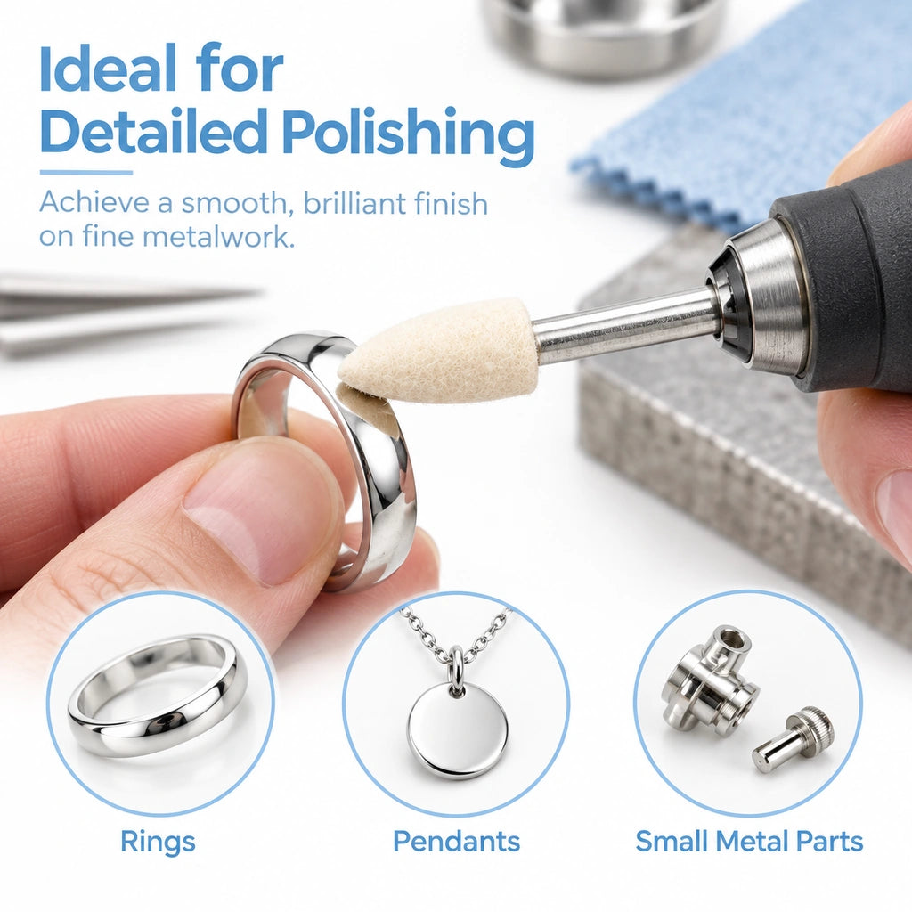 Bullet-shaped wool felt polishing point for detailed polishing