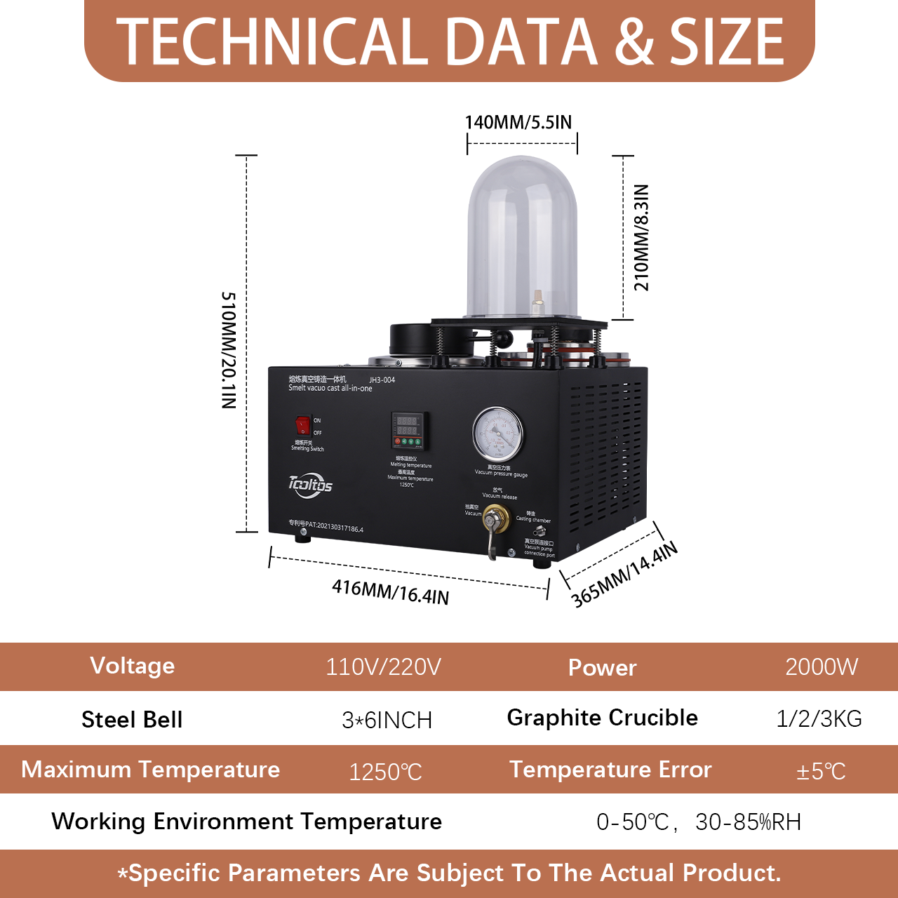 1250°C Digital Jewellery Vacuum Casting and Melting Machine – 1–3 kg