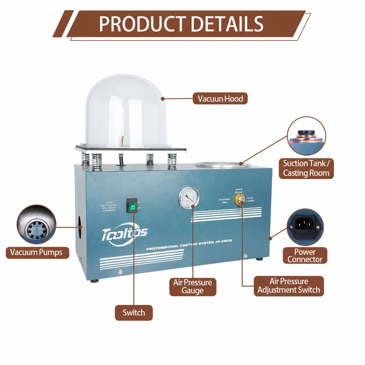 2L Jewelry Vacuum Investing & Casting Machine with Built-In 3 CFM Pump