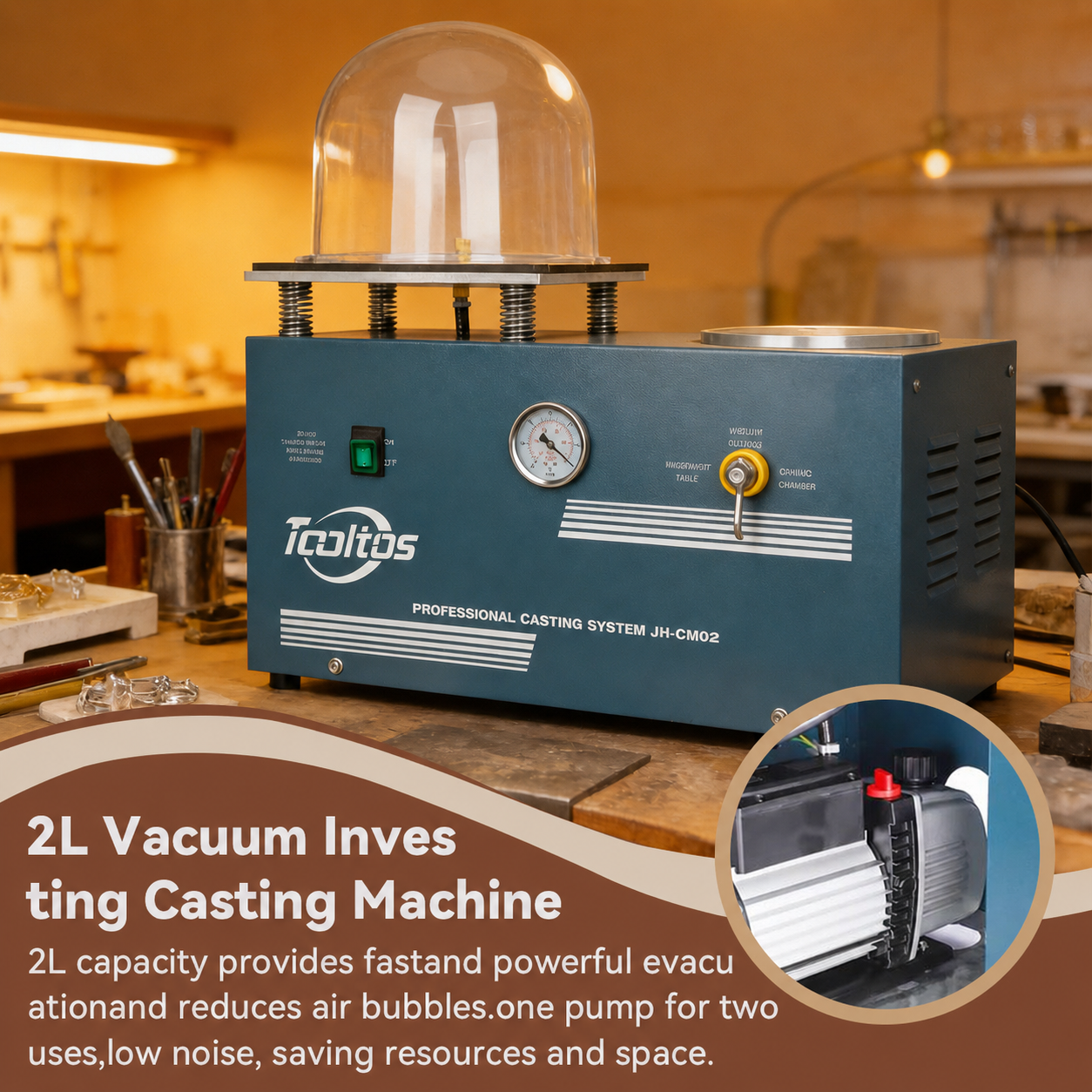 2L Jewelry Vacuum Investing & Casting Machine with Built-In 3 CFM Pump