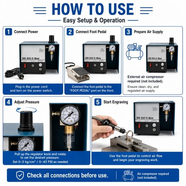 How to use the HH-E03 G-Mate pneumatic hand engraver for jewelry bench work 