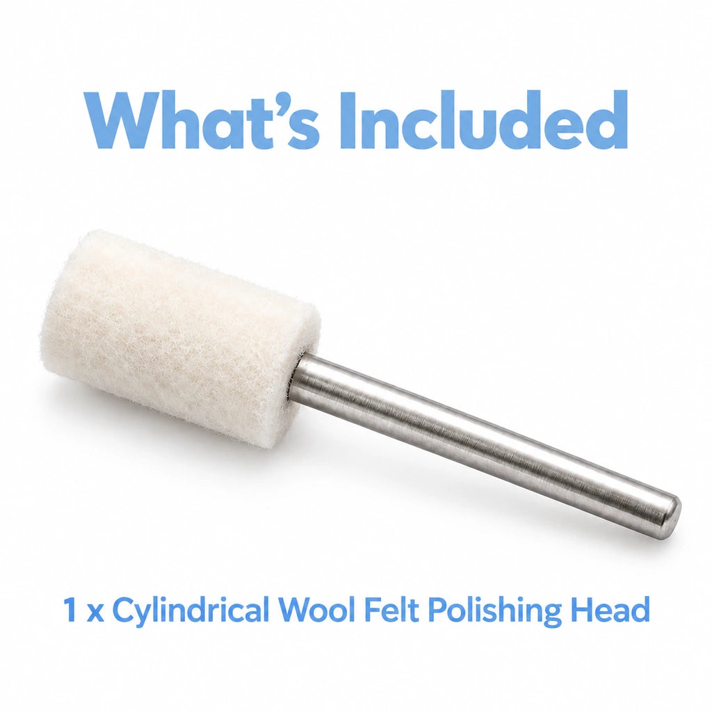 What's-included graphic showing a cylindrical wool felt polishing point